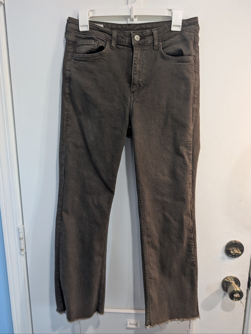 Zara Brown Denim High-Rise Straight Cropped Jeans Raw Hem 26" Inseam Size 8